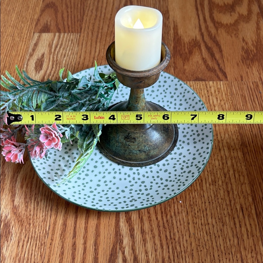 Rustic Candle Holder with Plate and Faux Flowers - Picture 5 of 7